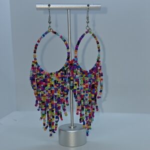 Colorful Beaded Hoop Earrings